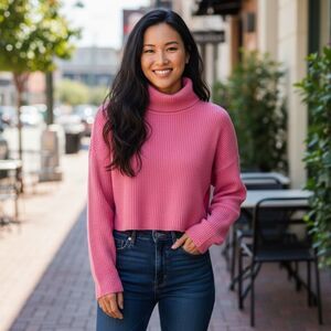 Lumiere Women's pink turtleneck boxy crop sweater size S cozy soft preppy casual
